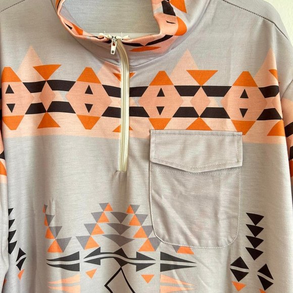 NIP Size 2XL Unisex Long Sleeve 1/4 Zip Native Indigenous Print Pullover - Picture 3 of 7